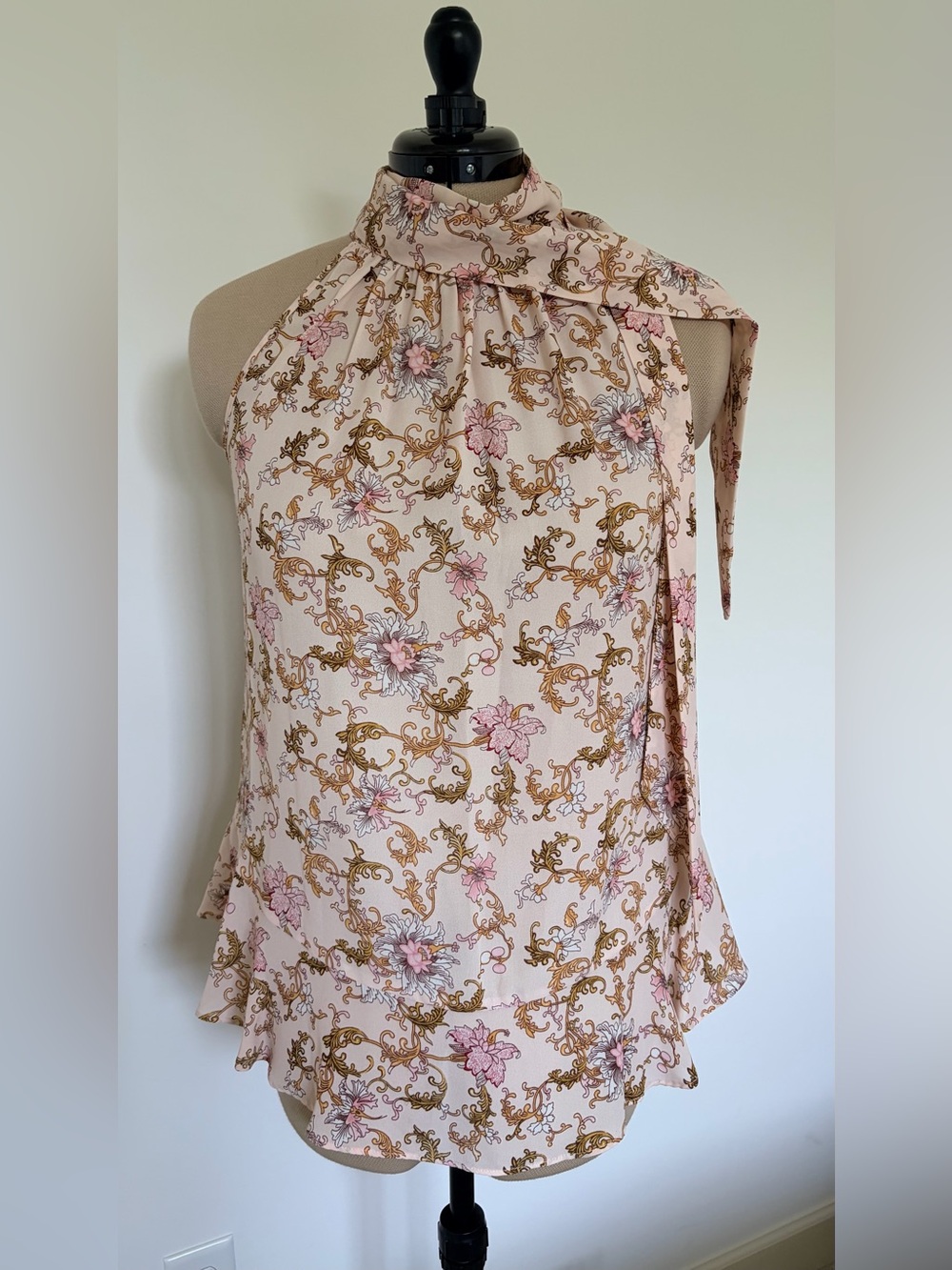 Max Studio Pink Floral Scroll Halter Top